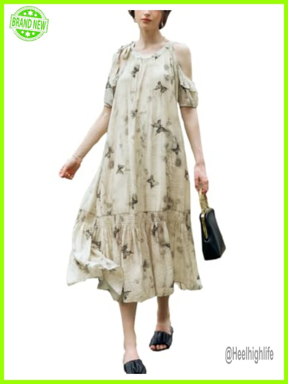 EVAZOU Floral Midi Dress Off-Shoulder Ruffle Tie Loose Flowing Summer Beach